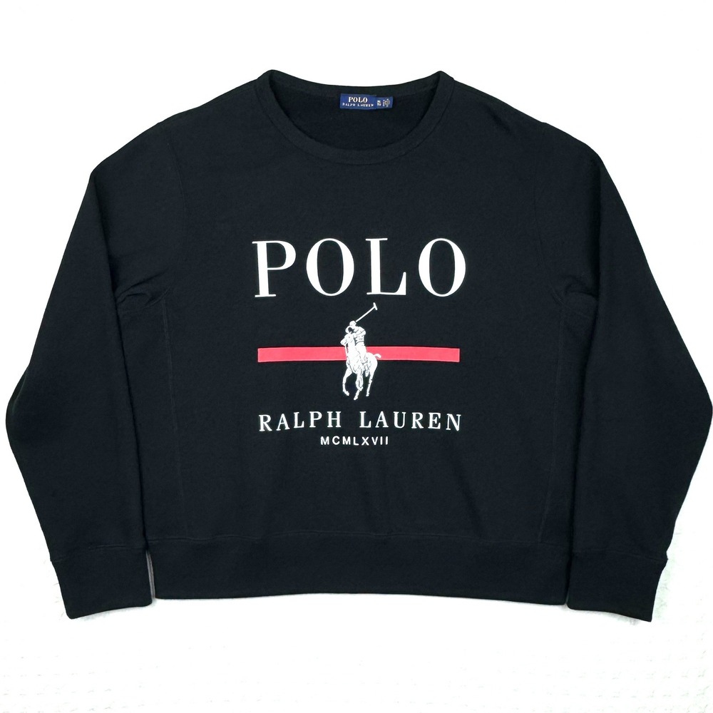 Polo Ralph Lauren Crewneck Sweatshirt POLO Graphic Logo Pony Womens XL Black